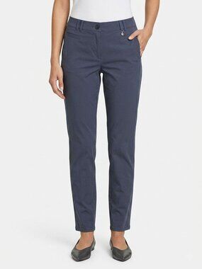 Gerry Weber Navy Steel Blue Slim Trouser Pants Stretch Cotton Nylon Blend Sz 10